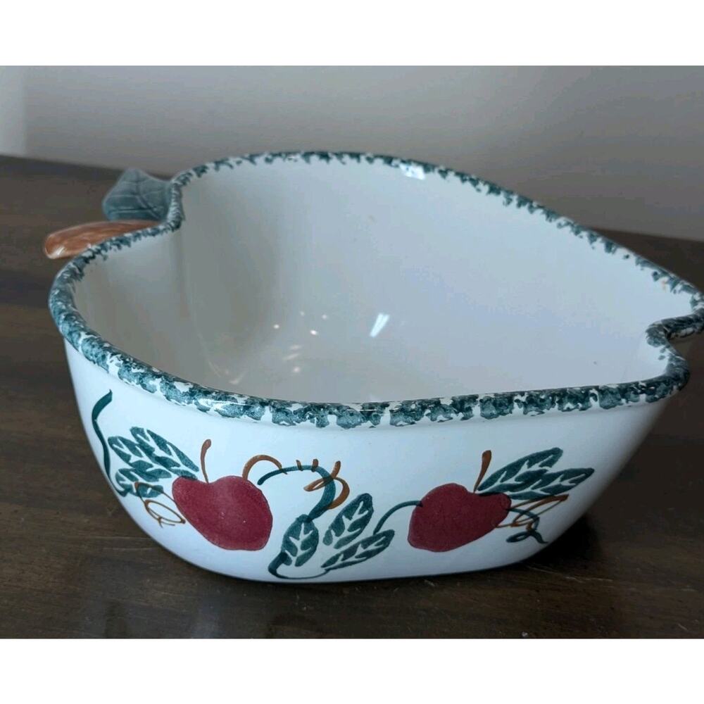 Vintage Chaparral Art Pottery USA Apple Shaped Bowl Dish 8" x 9" Hand Painted